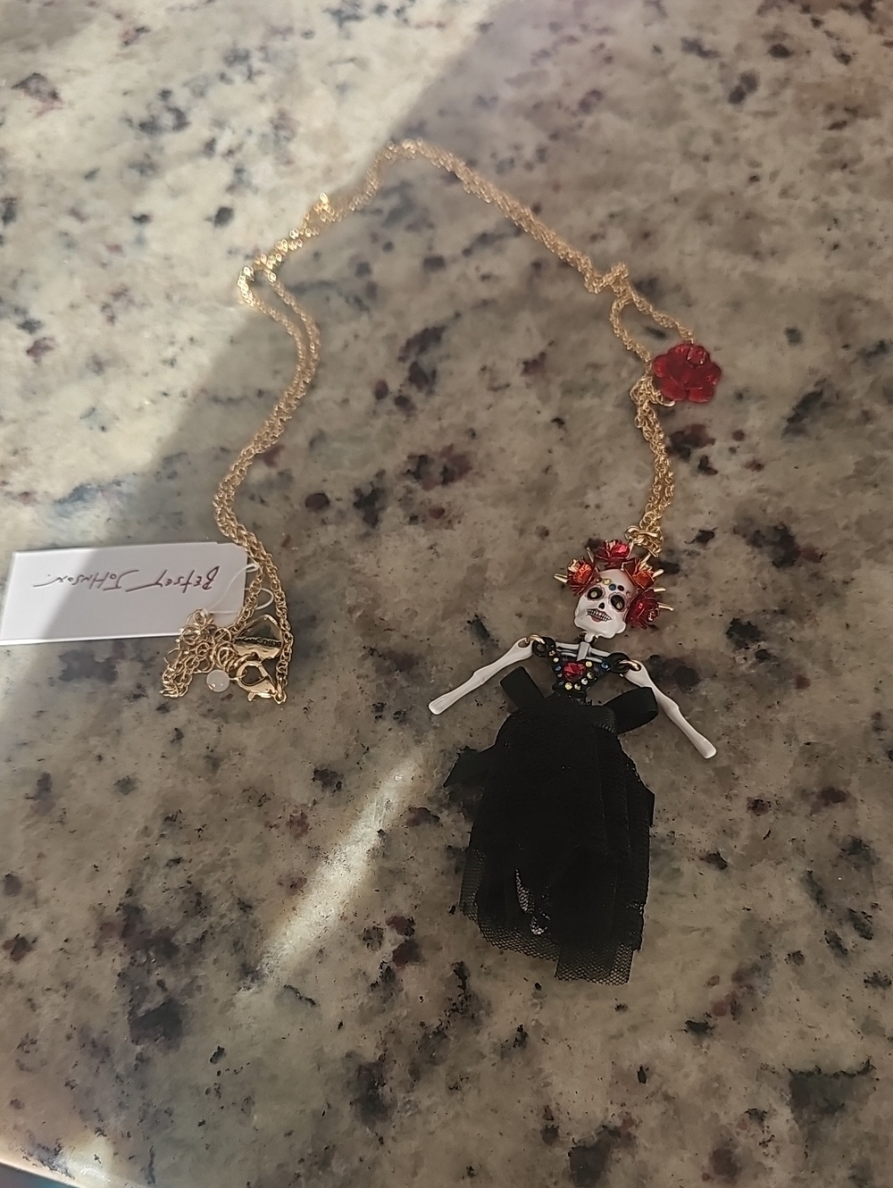 Betsey Johnson Sugar Skull Dark Bride Pendant Necklace - Black & Red